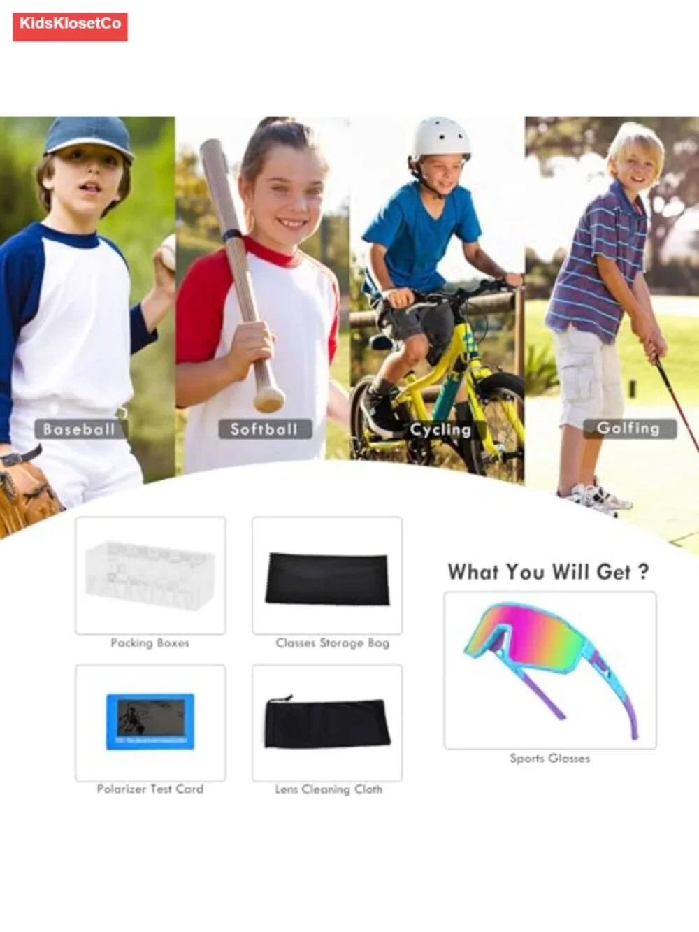 Youth Polarized Sports Sunglasses UV400 Protection Baseball Cycling Kids